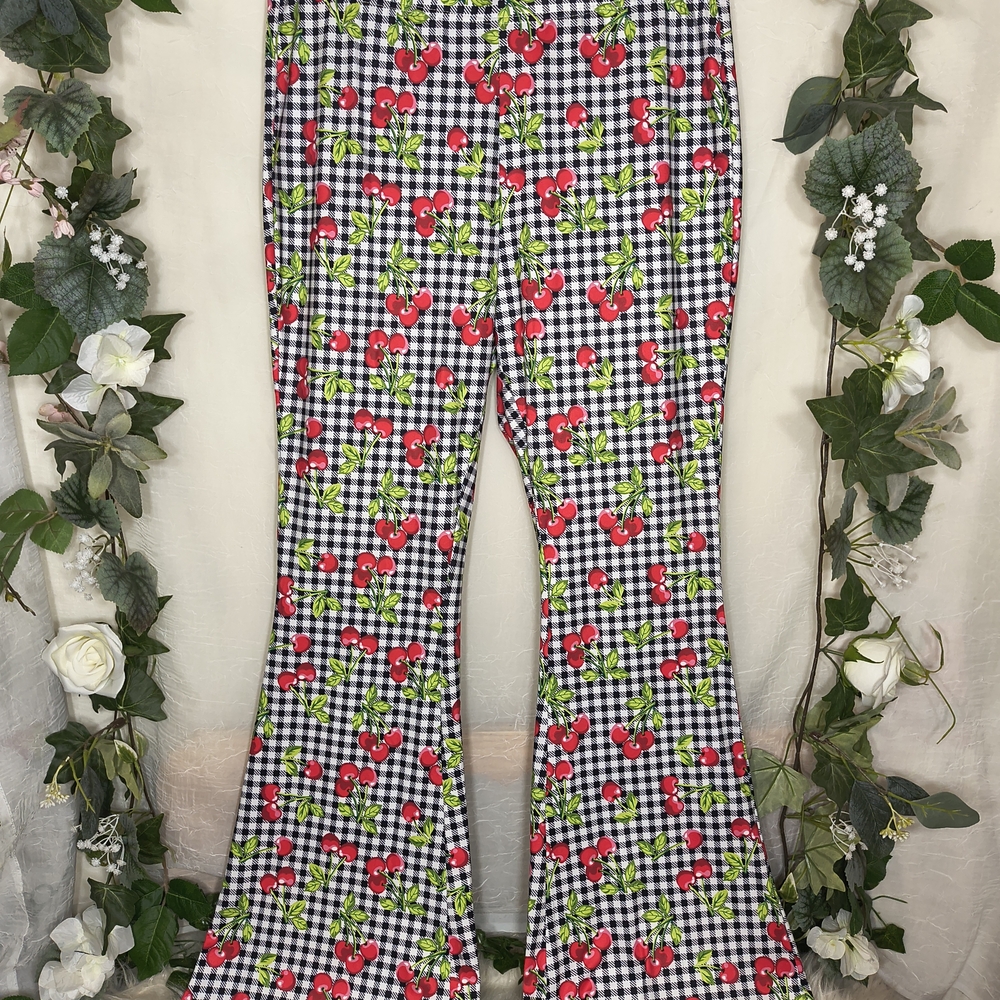 Cherry Print Flared Pants